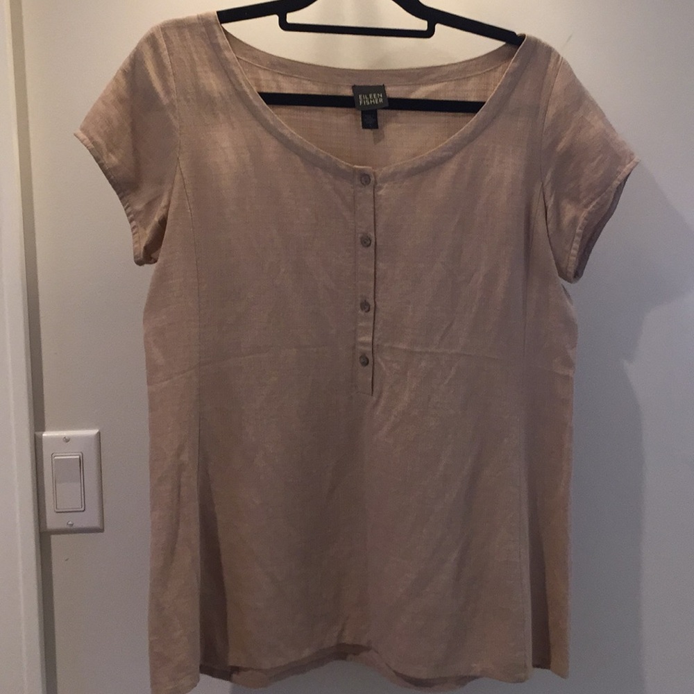 Eileen Fisher khaki short sleeve blouse